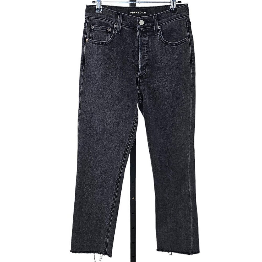 Denim Forum The Arlo High Rise Straight Jeans Size 25 Gray Wash Button  Fly